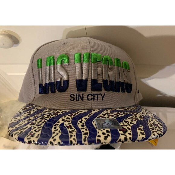 Las Vegas Sin City cap by Golden Lion adjustable hat Acrylic Gray Blue‎ Green - Picture 1 of 8